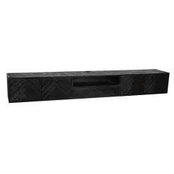 Meuble TV noir suspendu en bois avec rangement 280 cm ALVERA