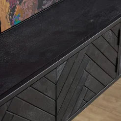 Meuble TV noir suspendu en bois avec rangement 280 cm ALVERA