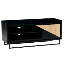 Meuble TV 1 porte bois noir et blanc ANINA