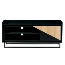 Meuble TV 1 porte bois noir et blanc ANINA