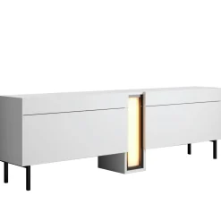 Meuble TV 2 portes blanc colonne LED à télécommande AURA