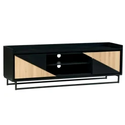 Meuble TV 2 portes bois noir et blanc ANINA