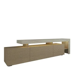 Meuble TV 3 portes décor bois travertin cadre ouvert AURA