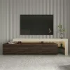 Meuble TV 3 portes décor noyer travertin cadre ouvert AURA