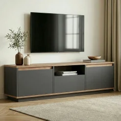 Meuble TV 3 portes décor pin et anthracite MARFA