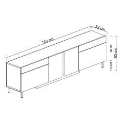 Meuble TV 4 portes décor travertin LED à télécommande AURA