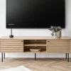 Meuble TV 2 portes effet rainuré décor clair ASSENS
