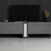 Meuble TV 2 portes gris foncé colonne LED télécommande AURA