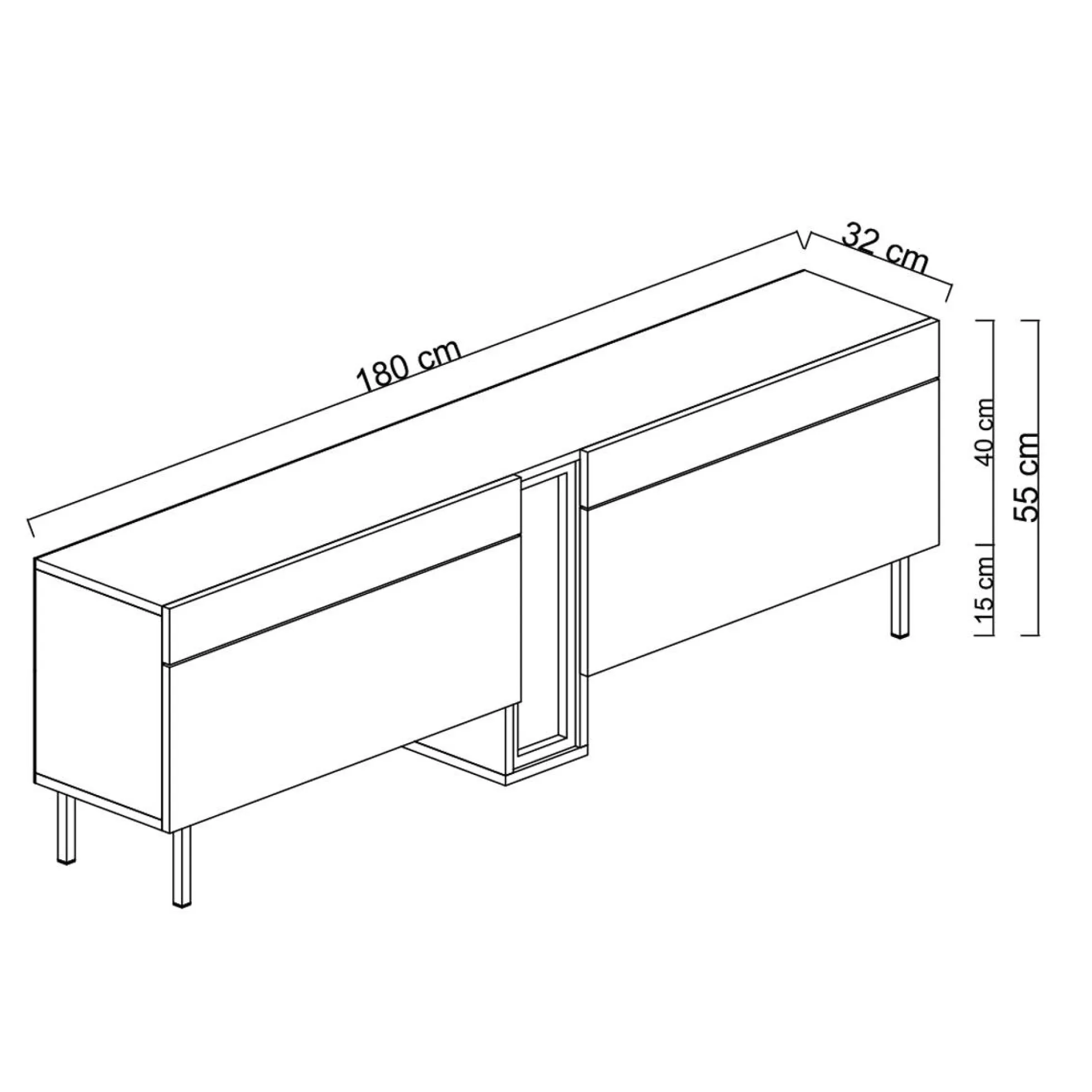 Meuble TV 2 portes gris foncé colonne LED télécommande AURA