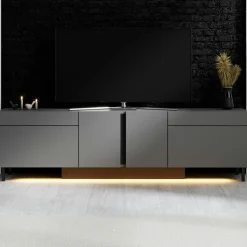 Meuble TV 4 portes gris foncé LED à télécommande AURA