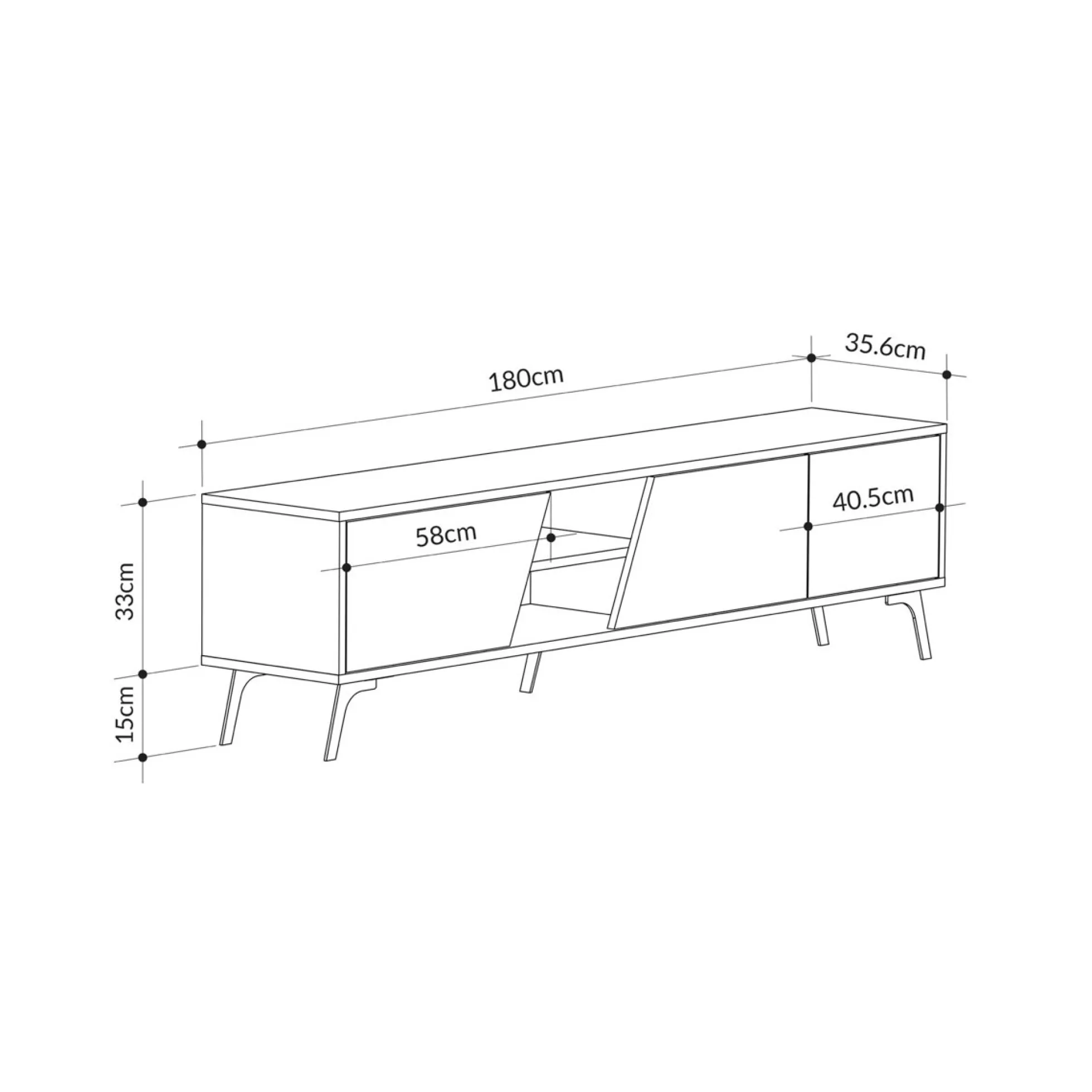 Meuble TV scandinave décor bois clair 1 porte blanche JENA