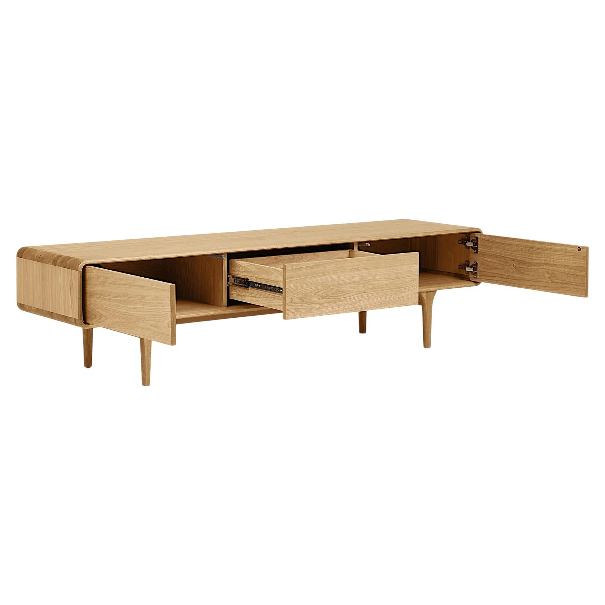 Meuble TV scandinave en placage chêne 2 portes 1 tiroir TARAZ