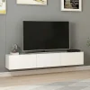 Meuble TV suspendu blanc 3 portes abattantes MARFA