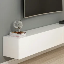 Meuble TV suspendu blanc 3 portes abattantes MARFA