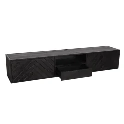 Meuble TV suspendu bois noir avec rangement 180 cm ALVERA