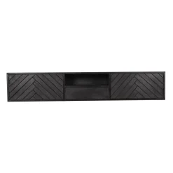 Meuble TV suspendu bois noir avec rangement 180 cm ALVERA