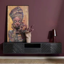 Meuble TV suspendu bois noir avec rangement 180 cm ALVERA