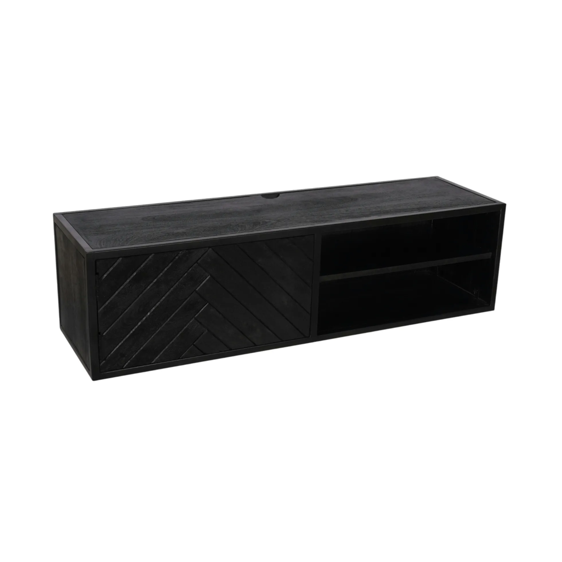 Meuble TV suspendu bois noir avec rangement 120 cm ALVERA