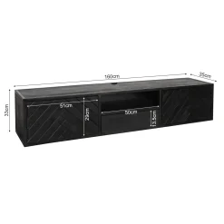 Meuble TV suspendu bois noir avec rangement 160 cm ALVERA