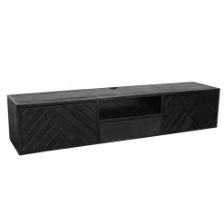 Meuble TV suspendu bois noir avec rangement 160 cm ALVERA