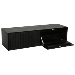 Meuble TV suspendu bois noir 2 portes rainurées CORTINA
