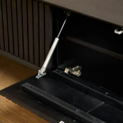 Meuble TV suspendu bois noir 5 portes rainurées CORTINA