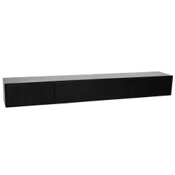 Meuble TV suspendu bois noir 4 portes rainurées 240 cm CORTINA