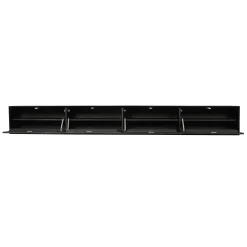 Meuble TV suspendu bois noir 4 portes rainurées 240 cm CORTINA