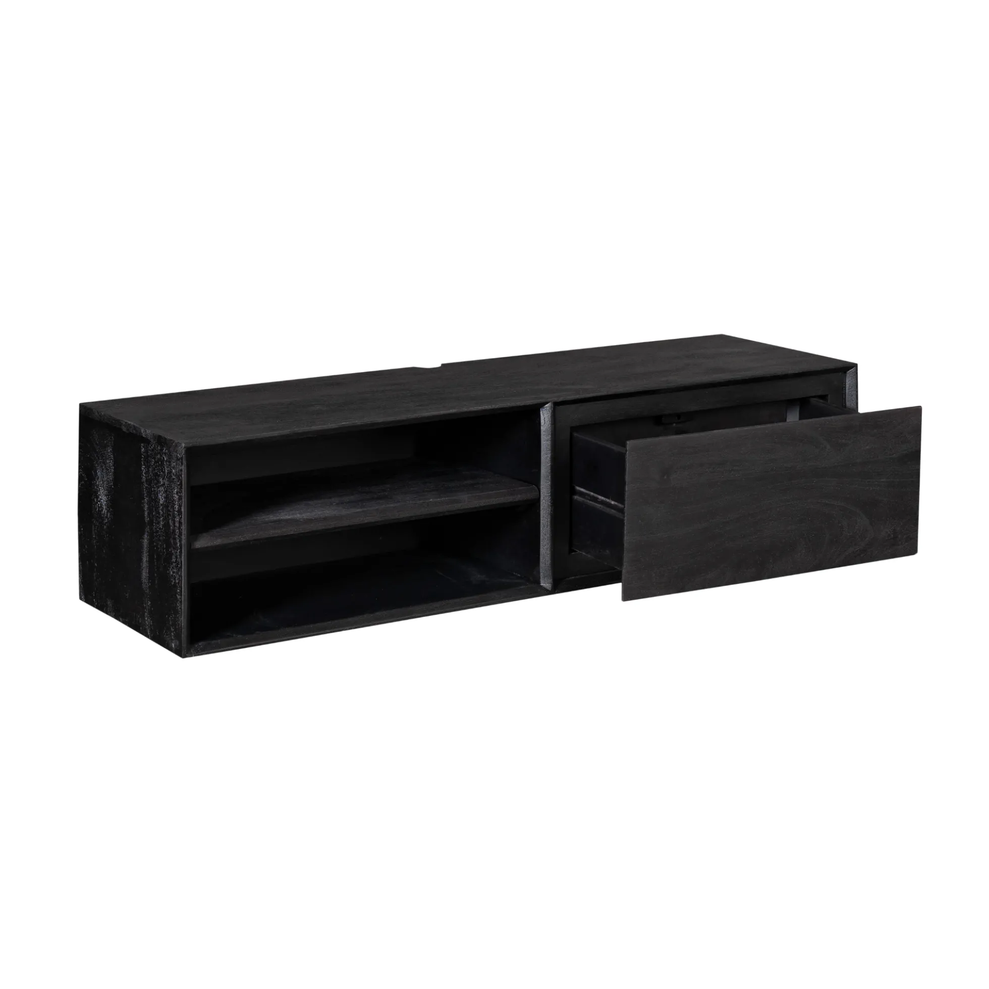 Meuble TV suspendu bois noir 1 tiroir 1 niche AERA