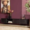 Meuble TV suspendu bois noir 3 tiroirs 1 niche 200 cm AERA