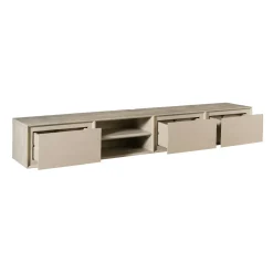 Meuble TV suspendu bois sable 3 tiroirs 1 niche 200 cm AERA