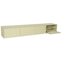 Meuble TV suspendu bois sable 4 portes rainurées 240 cm CORTINA