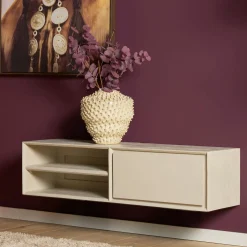 Meuble TV suspendu bois sable 1 tiroir 1 niche AERA