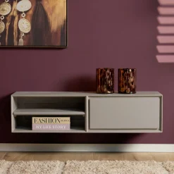 Meuble TV suspendu bois taupe 1 tiroir 1 niche AERA