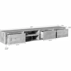 Meuble TV suspendu bois taupe 3 tiroirs 1 niche 200 cm AERA