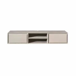 Meuble TV suspendu bois taupe 2 tiroirs 1 niche AERA