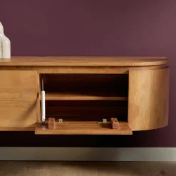 Meuble TV suspendu en bois, bords arrondis 160 cm AREZZO