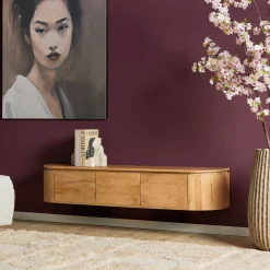 Meuble TV suspendu en bois, bords arrondis 160 cm AREZZO