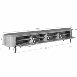 Meuble TV suspendu en bois, bords arrondis 200 cm AREZZO