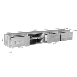 Meuble TV suspendu en bois 3 tiroirs 1 niche 200 cm AERA