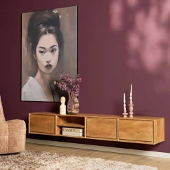 Meuble TV suspendu en bois 3 tiroirs 1 niche 200 cm AERA