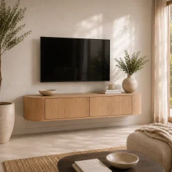 Meuble TV suspendu en chêne clair 2 portes LOREN