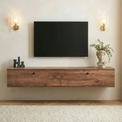 Meuble TV suspendu 2 portes décor pin MARFA