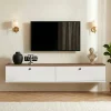 Meuble TV suspendu 2 portes décor pin et blanc 140 cm MARFA