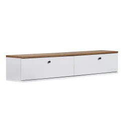 Meuble TV suspendu 2 portes décor pin et blanc 140 cm MARFA