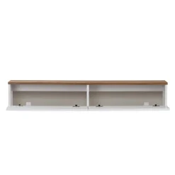 Meuble TV suspendu 2 portes décor pin et blanc 140 cm MARFA