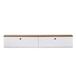 Meuble TV suspendu 2 portes décor pin et blanc 140 cm MARFA
