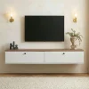 Meuble TV suspendu 2 portes décor pin et blanc MARFA