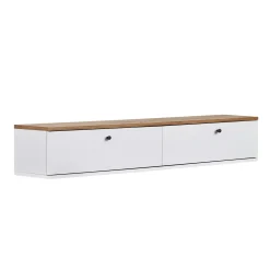 Meuble TV suspendu 2 portes décor pin et blanc MARFA