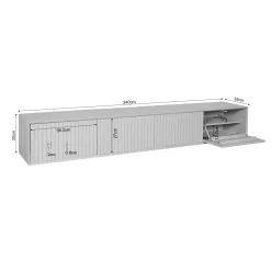 Meuble TV suspendu vintage 4 portes rainurées 240 cm CORTINA